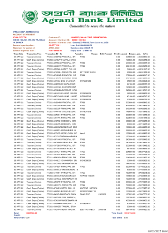 Download Bangladesh Agrani bank statement  word
